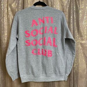 Anti Social Social Club Gray Hot Pink Crew Neck Sweater Womens Small